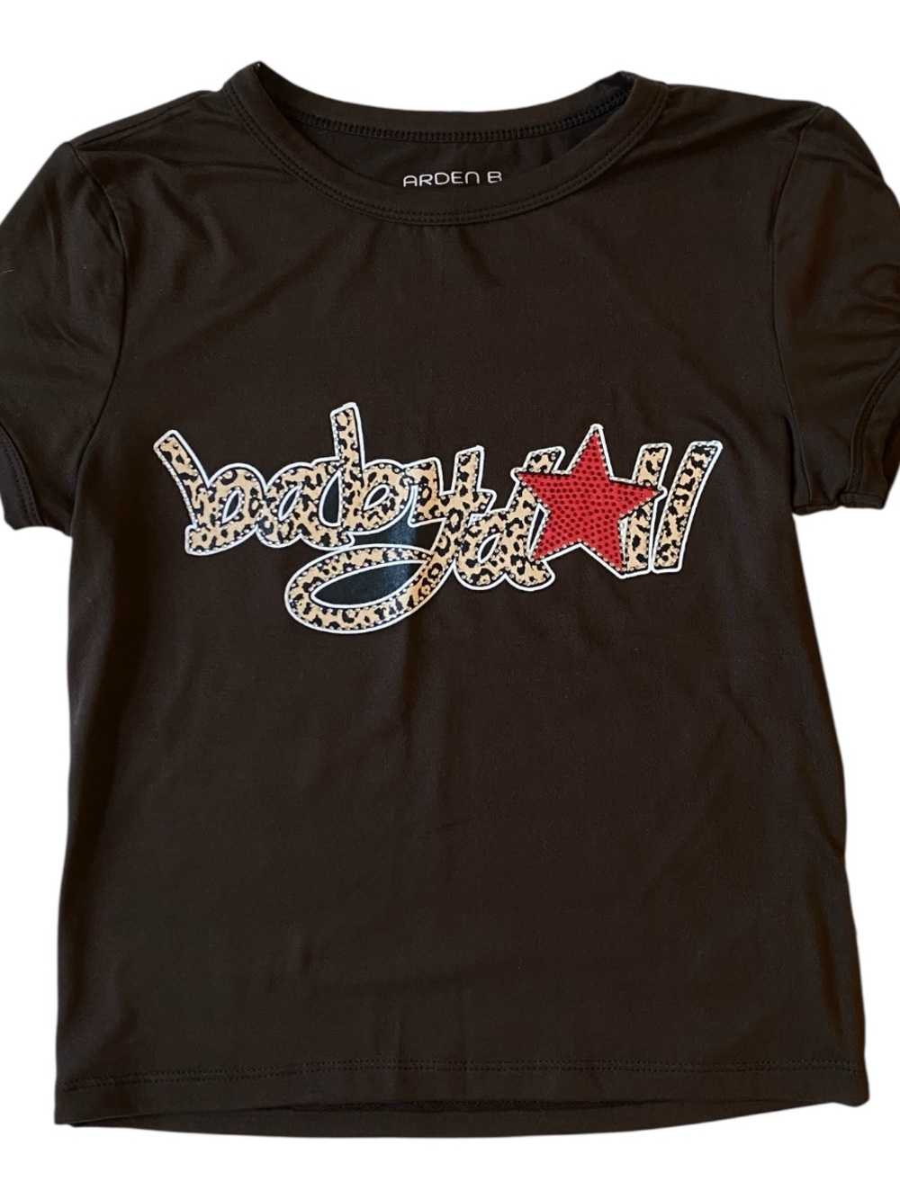 Brown Baby Tee with Leopard Script & Red Star